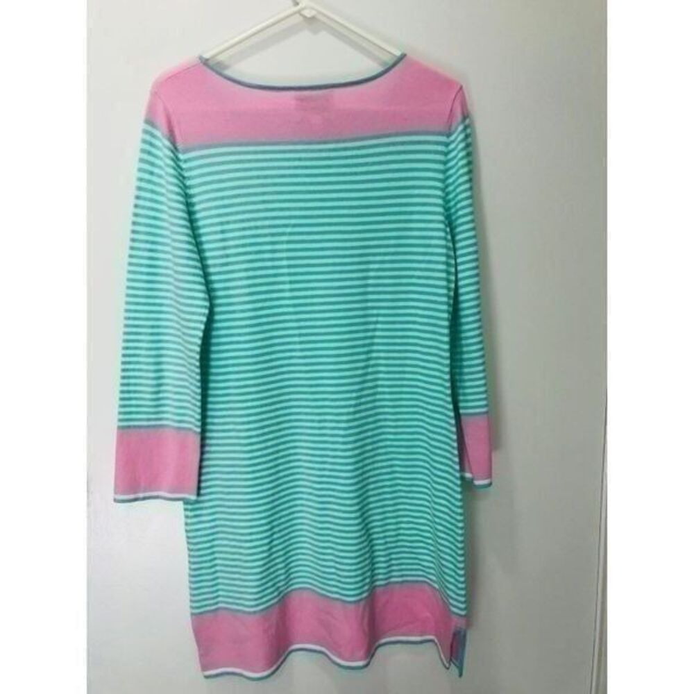 Sail To Sable STS Dress M Green Pink White Stripes Long Sleeve A Line Nautical M